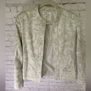 Coldwater Creek Minimalist Shaped Cream Tan Cropped Lined Blazer Jacket Size 14